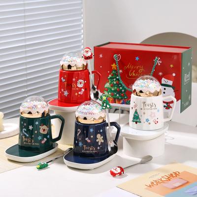 Weihnachts-Thermotasse mit Sichtdeckel Keramiktasse Geschenkbox-Set mit Deckel Löffel Becher Wasserbecher Geschenk Souvenir