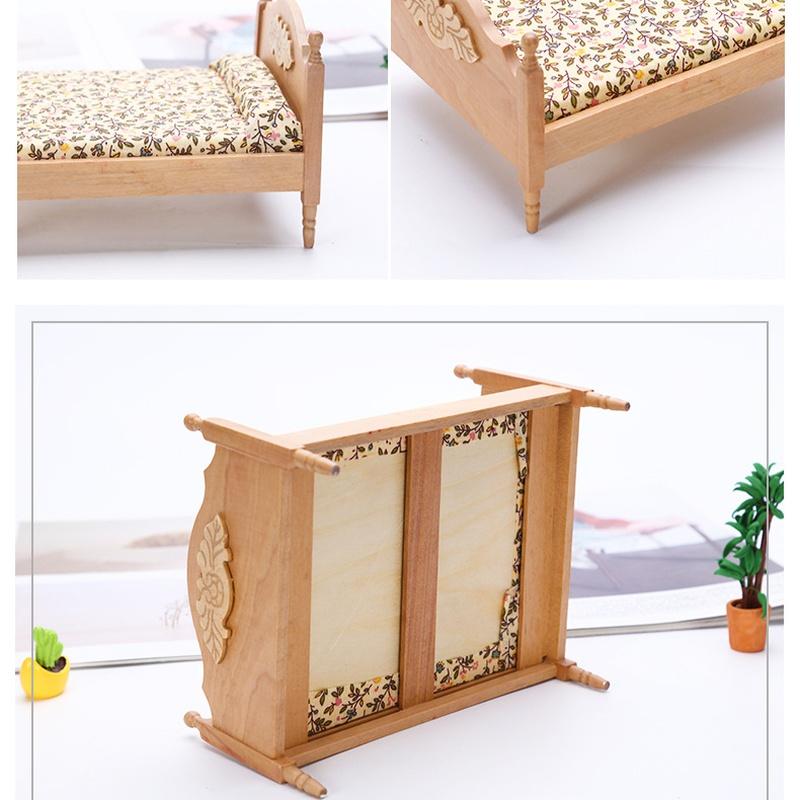 Kids Toys Dollhouse Furniture Mini Bed Set Miniature Living Room Kids Pretend Play Toy Wooden Toys Doll House Accessories