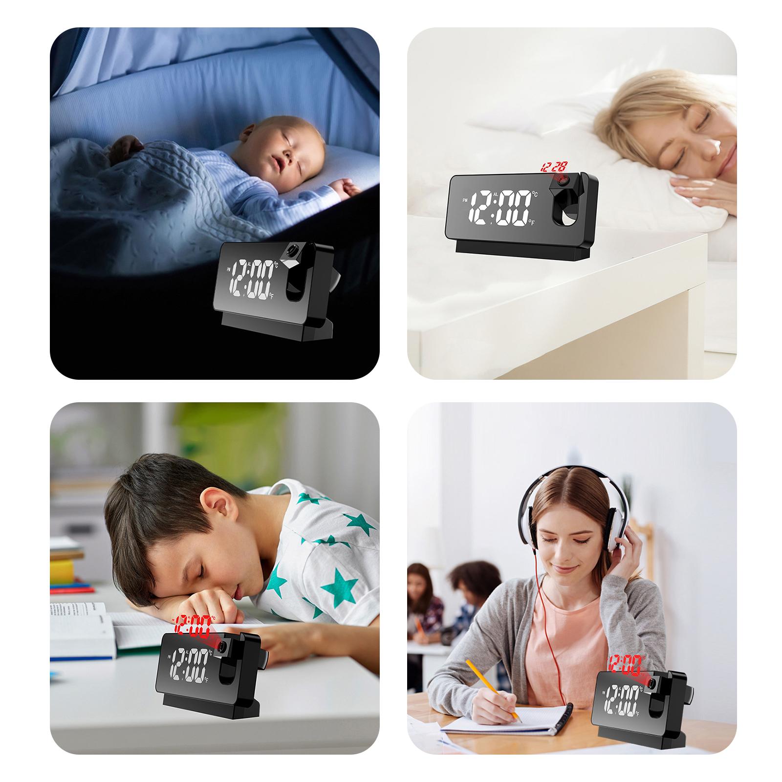Projection Alarm Clock, Led Clock with 180 degrees  Rotatable Projector, Sleep Timer, Digital Clock for Bedroom, Dual Alarm