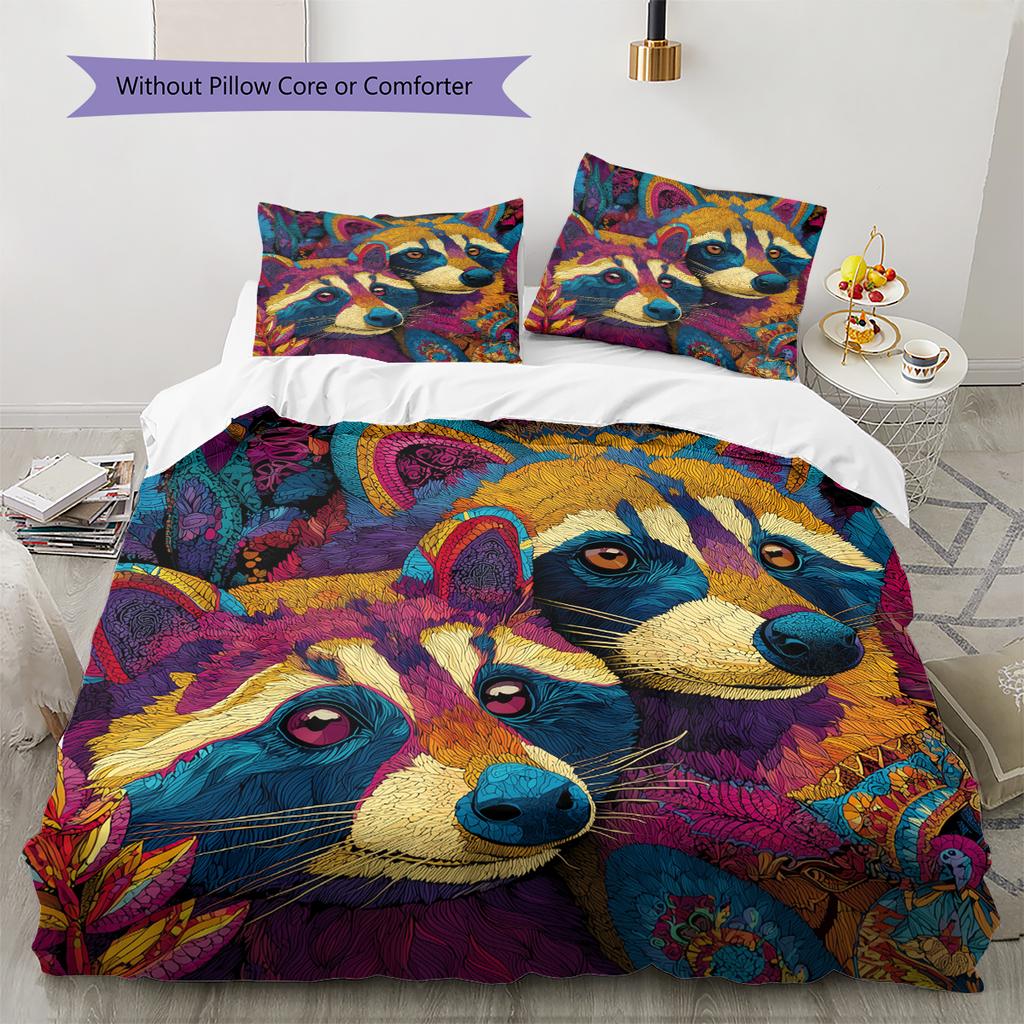 Zwei Waschbären Muster Bettwäsche Heimdekoration Geburtstagsgeschenk (1 Bettbezug + 2 Kissenbezüge, ohne Füllung)