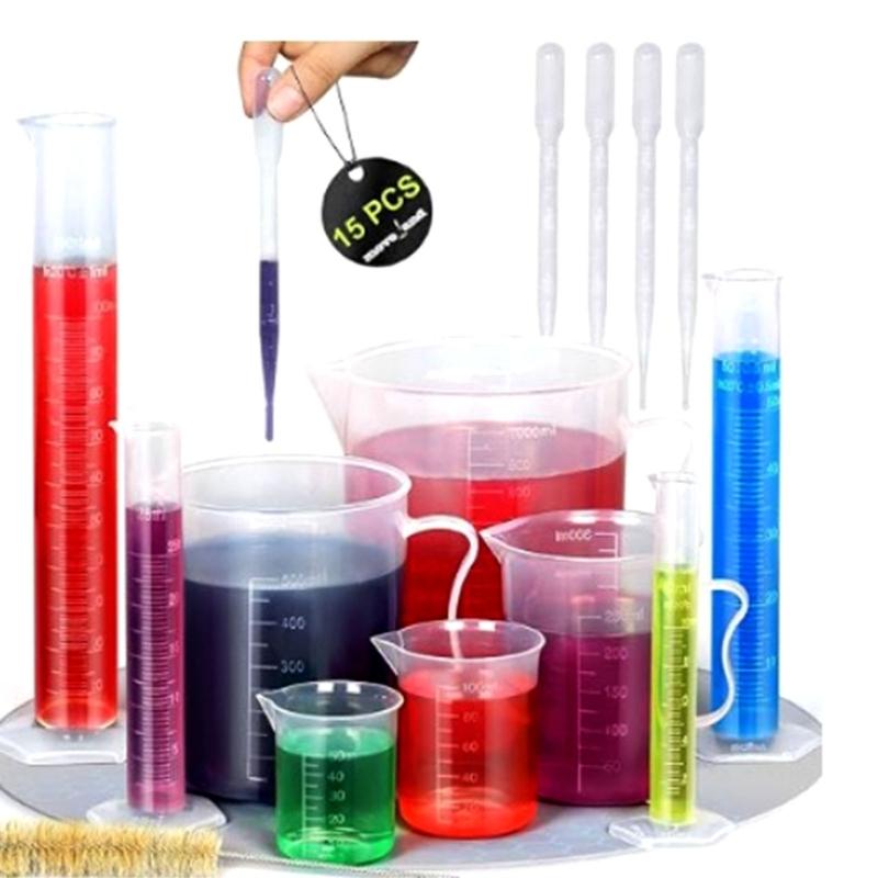 11Pcs 10ml, 25ml, 50ml, 100ml Graduated Cylinders, 50ml, 100ml, 250ml, 500ml, 1000ml Beakers, Pipettes Set with Brush