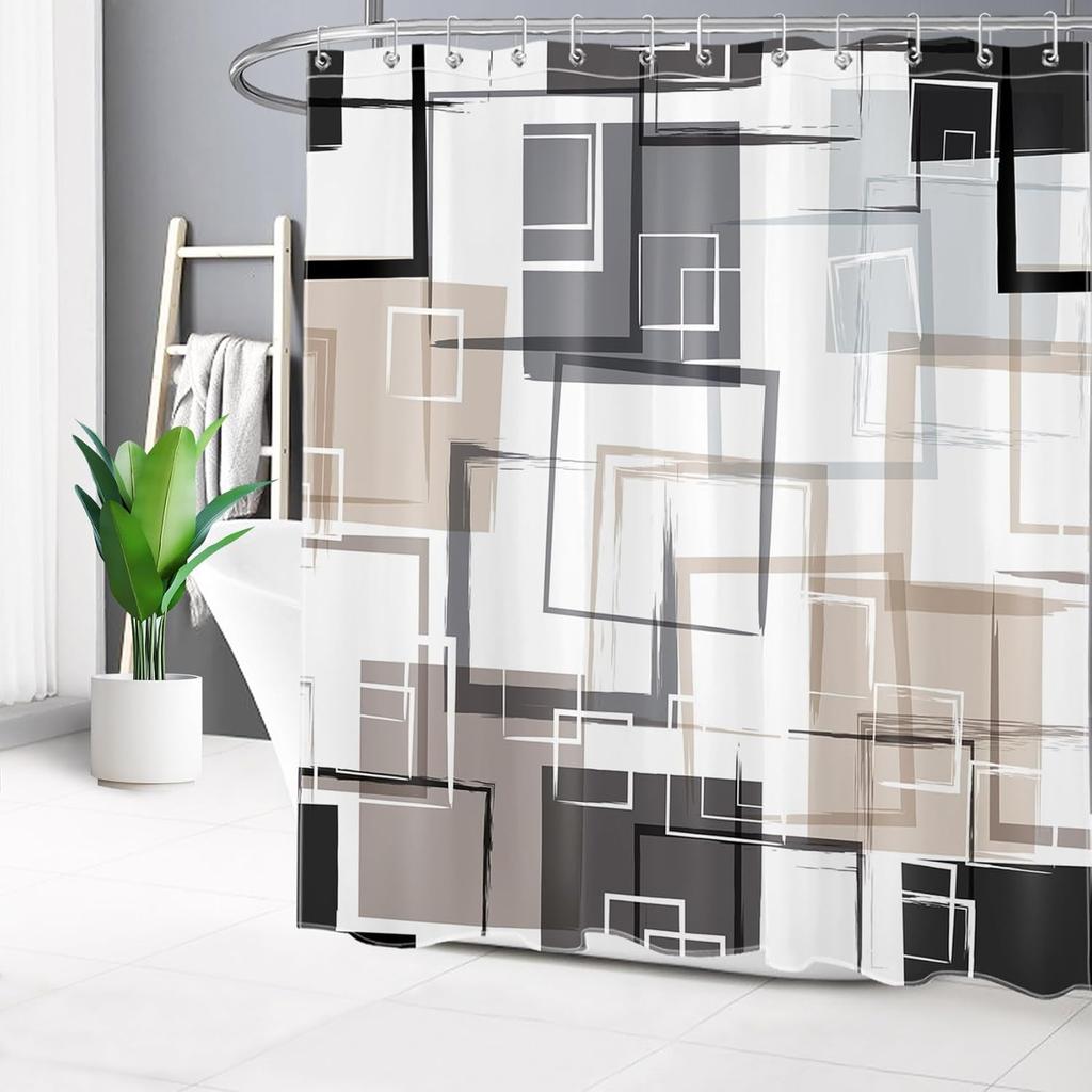 Modern Geometric Shower Curtain Brown Black And White Abstract Geometric Shower Curtain For Bathroom Modern Minimalist Bath