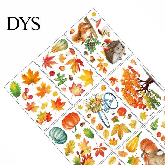 Forest Animal Window Clings for Kids 9PCS Autumn Clings, Thanksgiving Maple Leaf Pumpkin Stickers, Waterproof PVC Stickers Shop Windows Removable