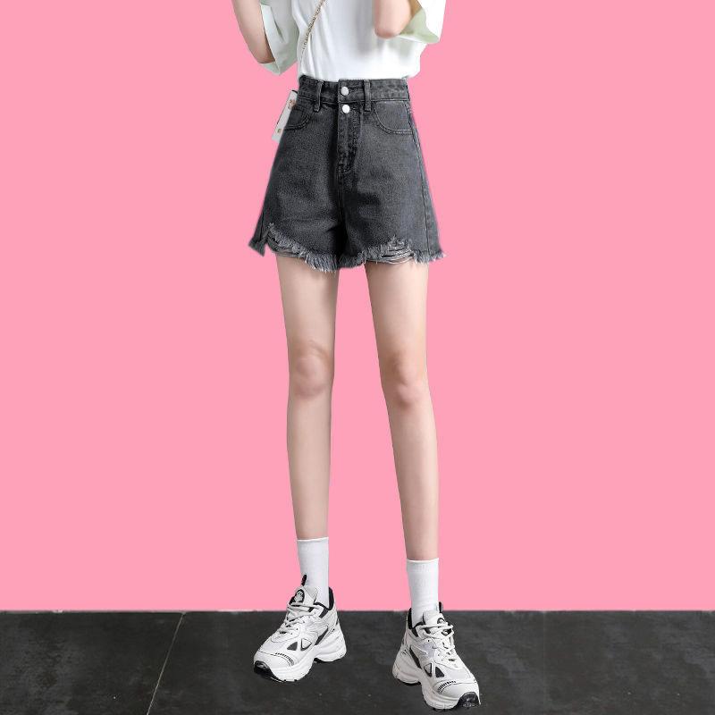 Skinny Versatile Denim Shorts Female Summer Thin Section of High-waisted Double-button Broken Holes Thin Versatile A Word Ultra-short Wide-leg Pants