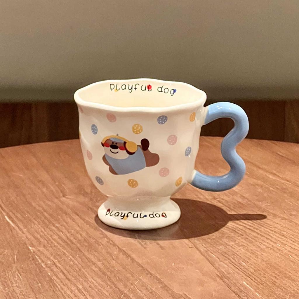 ins style high value polka dot mug girl cute ceramic water cup children's milk breakfast cup birthday gift