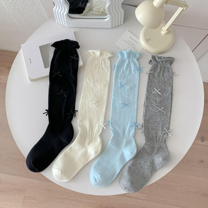 Ladies Summer Sweet Cotton Breathable Ultra Thin Bow Calf Pile Socks