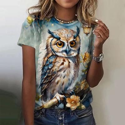 Odzież Damska Koszulka Sowa Damska Nadruk 3D Moda Oversize Koszulki O-Neck Kocia Koszulka Casualowe Bluzki z Krótkim Rękawem