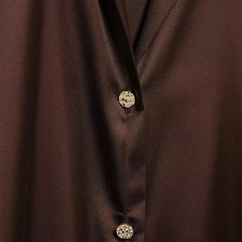 2025 Spring Women's Elegant Silk Satin Lapel Shirt - Casual, Loose Fit