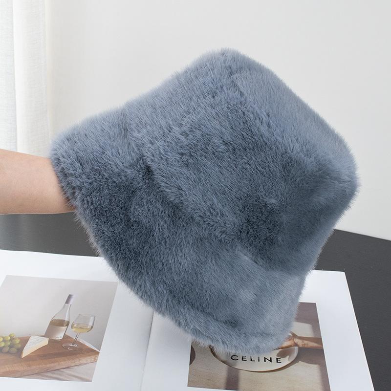 Imitacja Norki Kapelusz Wiaderkowy z Dużym Rondem Damski Polarowy Pogrubiony Puszysty Kapelusz Basinowy