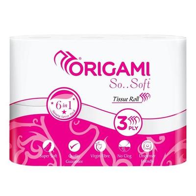 Origami 3-lagers mjukt och mycket absorberande toalettpapper | 100 % naturlig jungfrucellulosafiber - Förpackning med 18 (160 drag per rulle, 2880 ark)