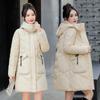 Down cotton-padded clothes for women's medium and long models, new loose and thin cotton-padded clothes, thickened hooded cotton-padded jackets, win