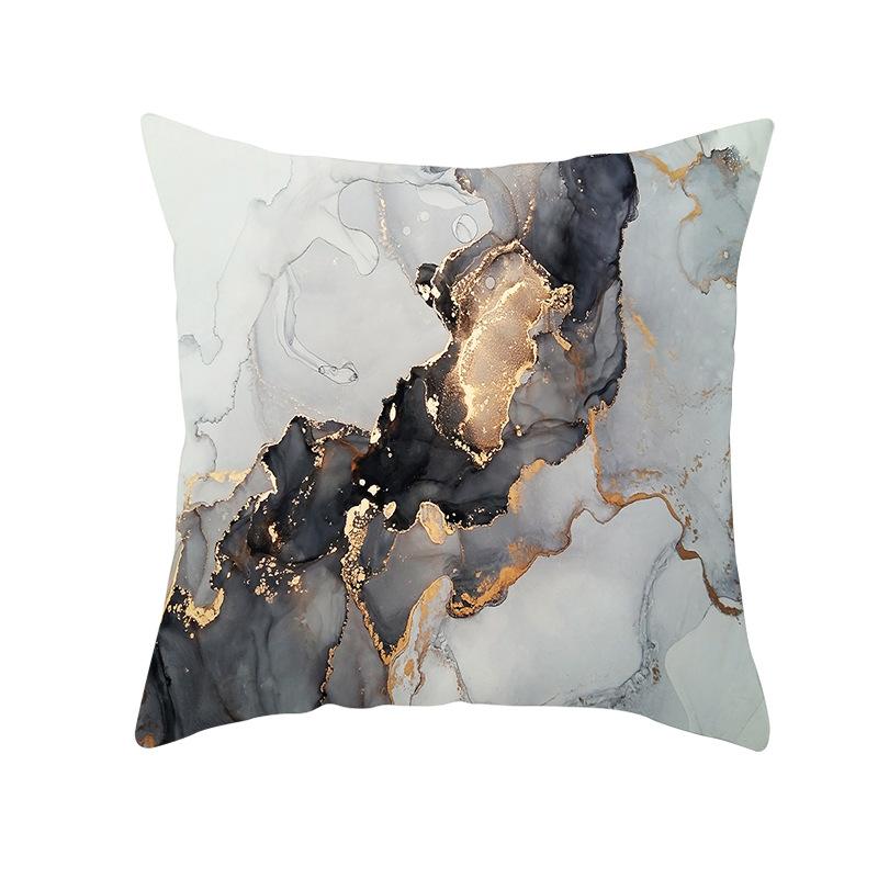 Nordic Marble Pattern Gold Edge Printed Peach Skin Pillow Cover Watercolor Ink Pattern Home Bedroom Pillow Cushion Cover