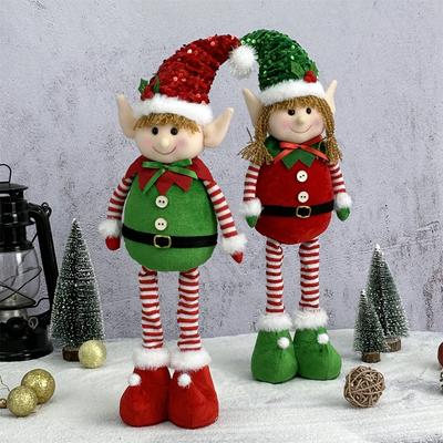 2 peças Novos produtos de Natal Natal Pendurado Perna Elfo Telescópico Boneca Enfeites Presentes Infantis Elfo Boneca Enfeites