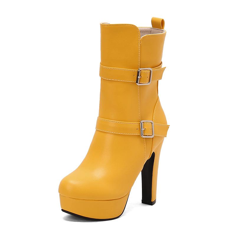Side Zipper Belt Buckle Medium Boots Water Platform Thick Bottom High Heel Boots Knight Boots 40-50 Large Size Boots
