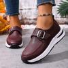 Autumn New Plus-Size Casual Shoes for Women, Chunky Heel, Thick Sole, Slip-On, Non-Slip, Burgundy Loafers