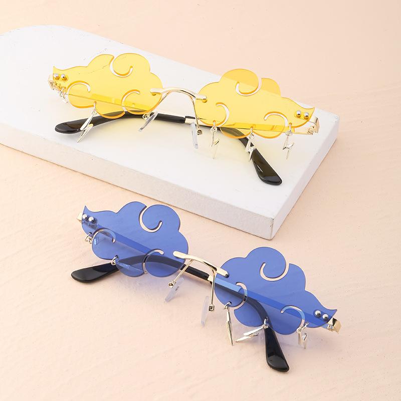 Yiran Glasses Women's Lightning Pendent Sunglasses Funny Clouds Shaped Sunglasses Rim-Free Sunglasses 90S Disco Party Spectacles Sun Spectacles Steampunk
