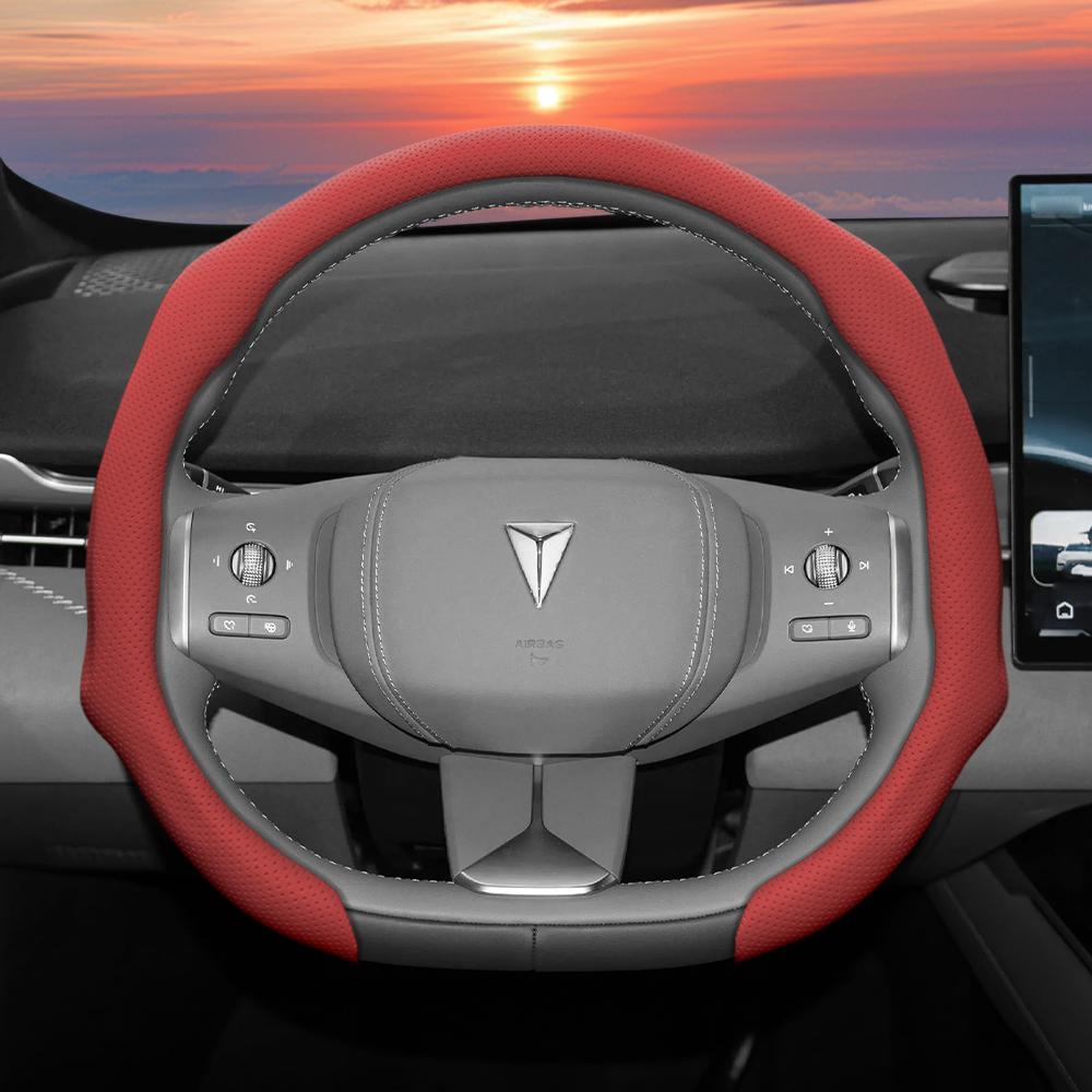 vcxja9 Suitable for Gwm Deepal Perforated Leather Steering Wheel Cover, Non-Slip, Sweat-Absorbent, Breathable, Integrated Snap-On Protective Case