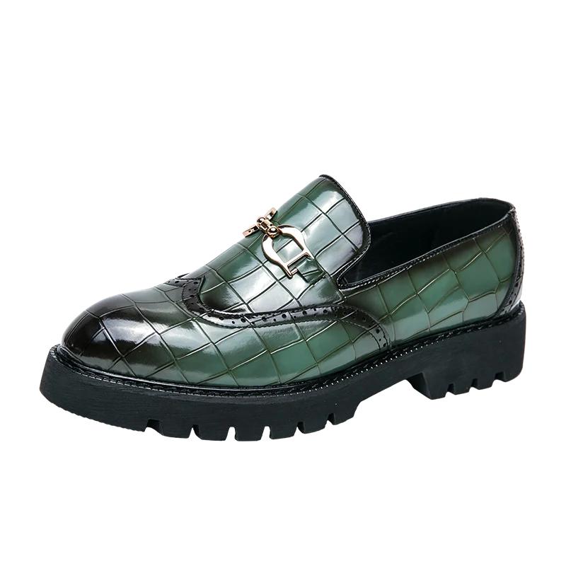 Trendy Brand Green Brogue Shoes Man Men's Leather Business Shoes Groom's Wedding Mens Loafers British Style Shoes for Men