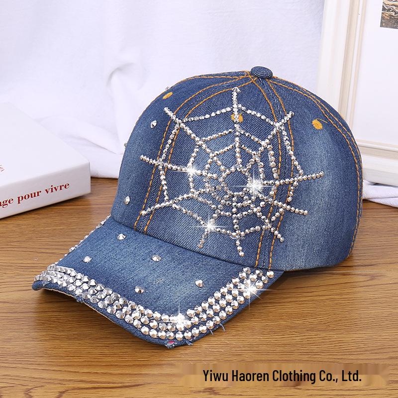 Damen Strass Denim Baseballkappe - Paris Schriftzug Sonnenhut