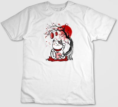 Maneki Neko Japanische Glückskatzenfigur , Kurzarm T-Shirt Herren / Damen G076
