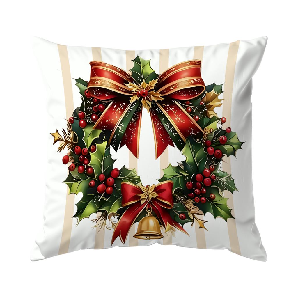 Christmas Bow Wreath Decoration Decorative Cushions Pillowcase Polyester Cushion Cover Throw Pillow Sofa Decoration Pillowcover