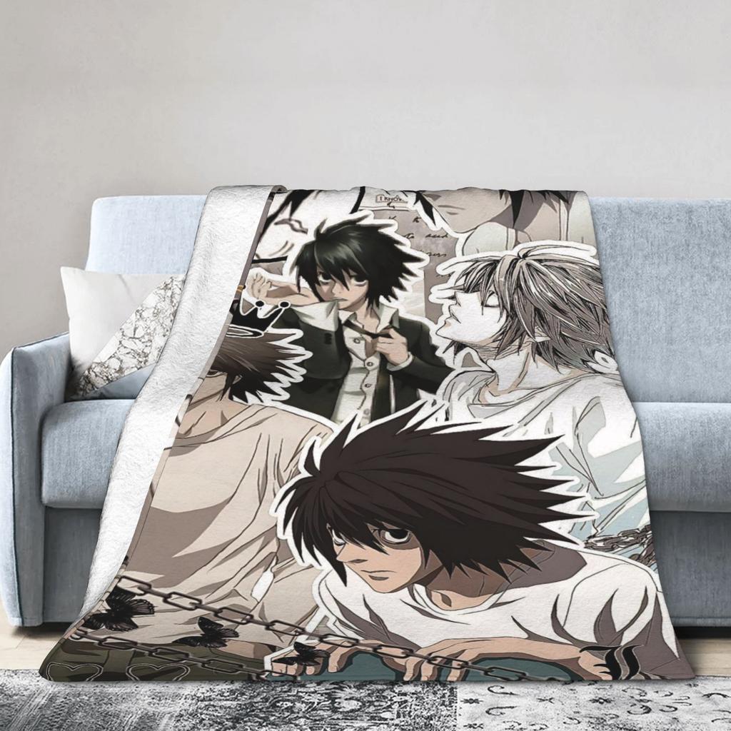 L Lawliet Knitted Blanket Deathnotes Anime Fuzzy Throw Blanket Bedroom Sofa Decoration Ultra-Soft Warm Bedspreads