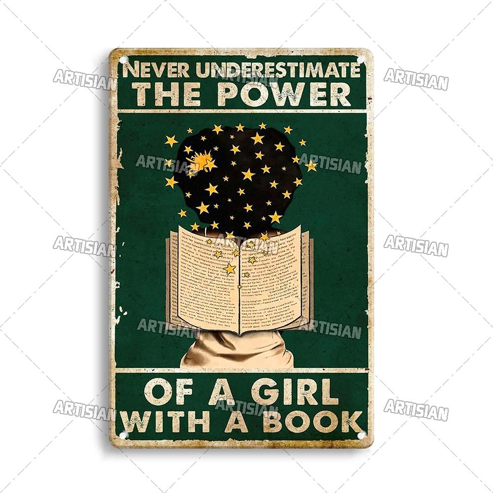 Artisian Reading Vintage Metal Sign Read Book Tin Plaque Girl Loves Books Classic Decorative Poster Wall Decor Garage Bar Pub