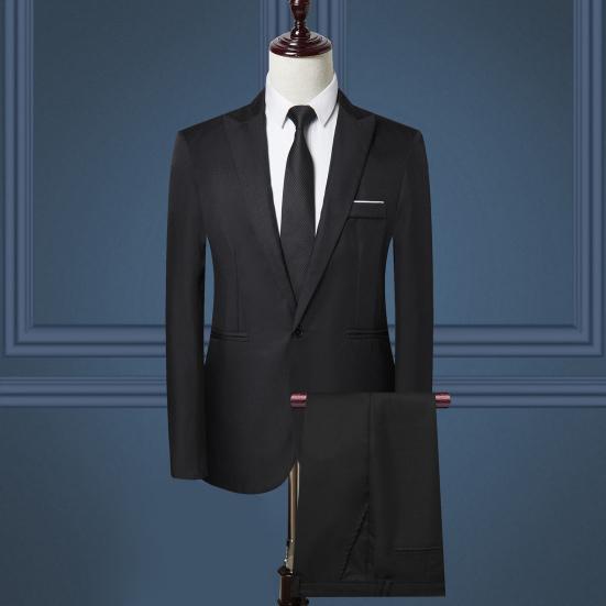2ks/sada Muži Business Outfit Klopa Dlouhý rukáv Jednořadový oblek Kabát Jednobarevný oblek Kalhoty Set Slim Fit Workwear