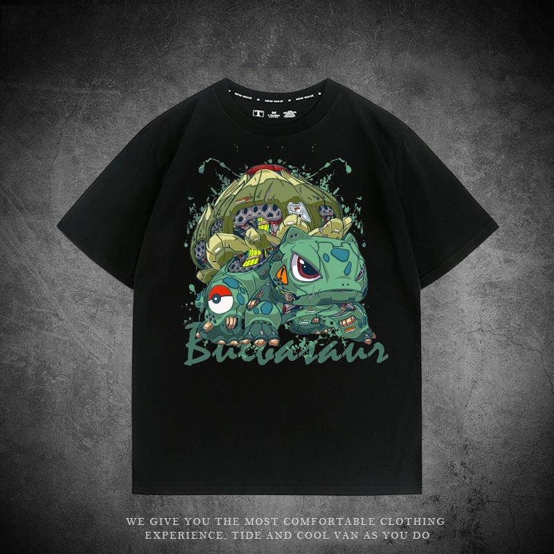 Mechanical Series Trendy T-shirt Bulbasaur Charmander Squirtle Pikachu Pure Cotton Loose Short-sleeved Clothing
