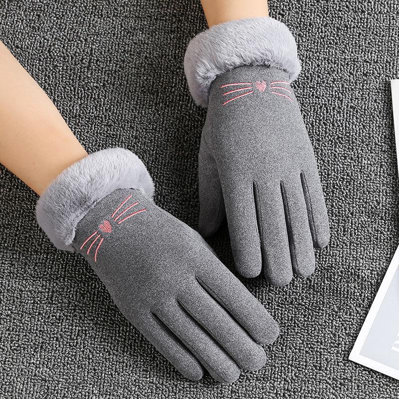 Autumn and Winter Warm Gloves for Women with Thickened Fleece Edges Outdoor Cycling and Driving Sports Touch Screen Fleece Gloves
