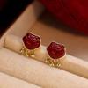 925 Sterling Silver Red Snake Year Earrings: Secure Stud Design for Women, 2025 Zodiac-Inspired High-End Jewelry