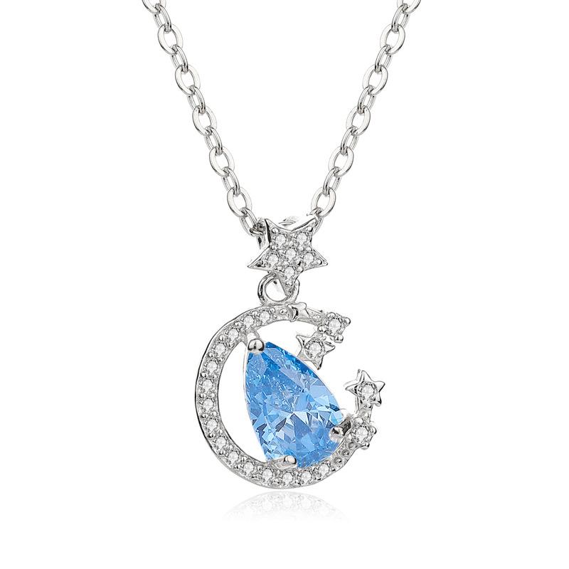 

Ожерелье из стерлингового серебра S925 со звездой и луной, женский нишевый дизайн, яркая подвеска в виде звезды, инкрустированная каплей воды, цепочка на ключицу со звездой и луной 925 Silver