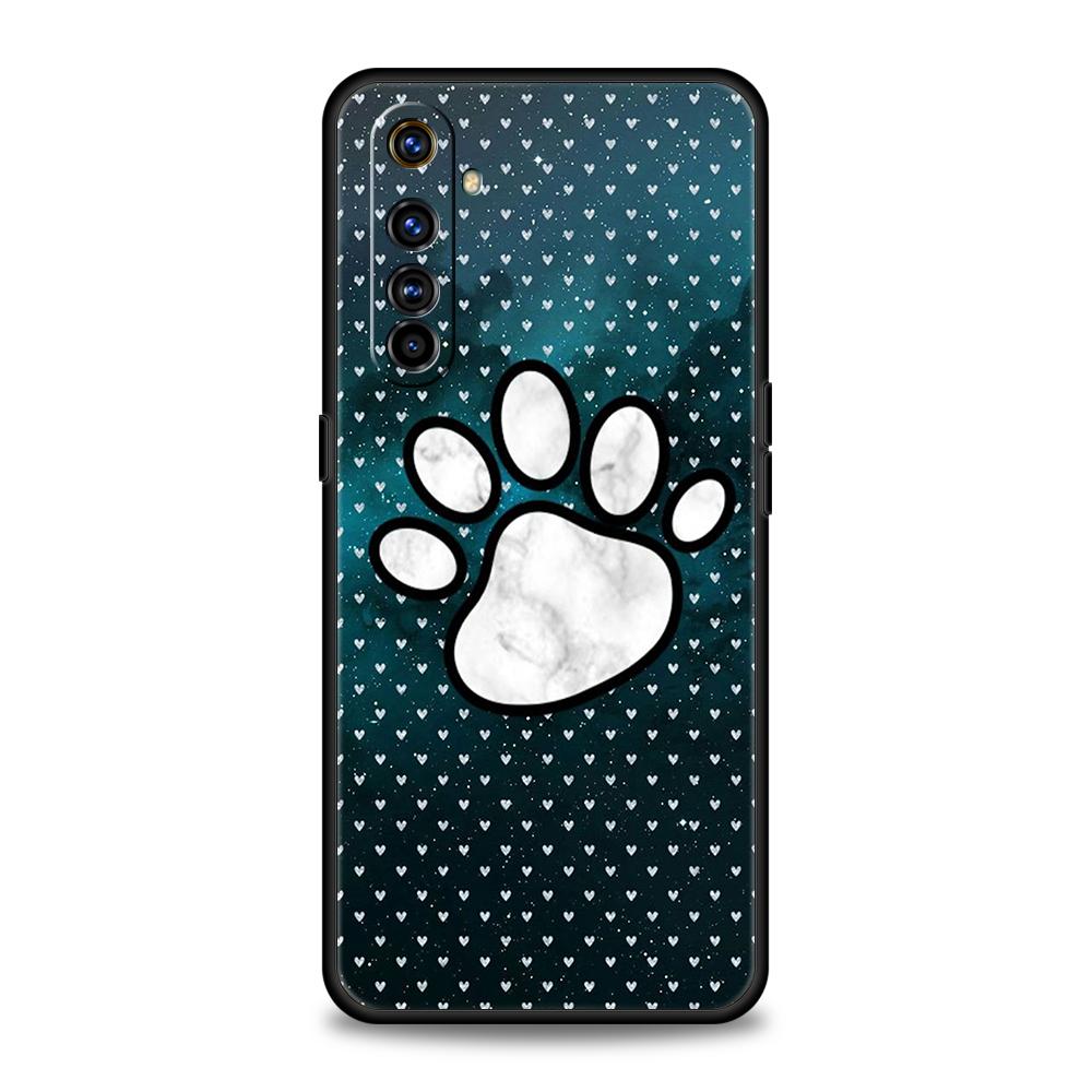 Dog Footprint Paw Cute Phone Case for Realme 8 9 Pro Plus 8i 9i 6 7 GT2 C21 C25 C3 C11 11 Pro 5G Plus Shockproof Silicone Shell