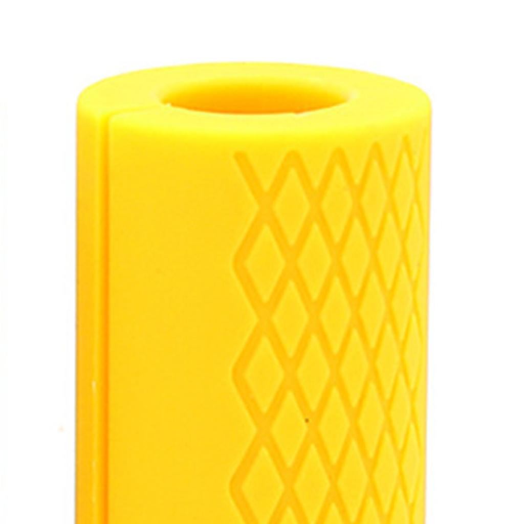 2Pcs Silicone Barbell Grips Prevent Slip Thick Bar Dumbbell Grips for Weightlifting Muscle Growth Hands Stress Relieve Yellow
