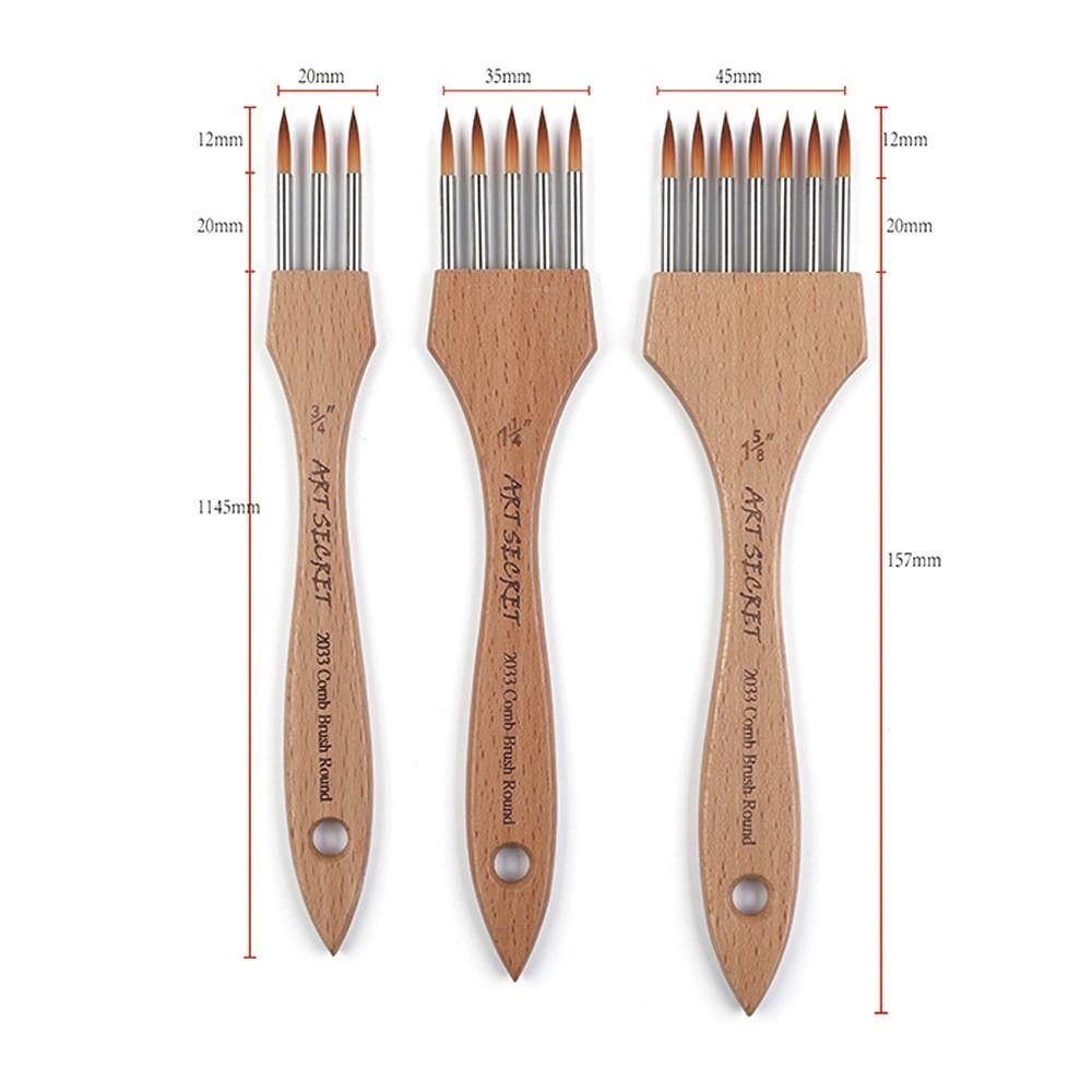 Bamboo Handle Multi-Tooth Comb Brush Round/Flat Acrylic Paint Brush High-quality Watercolor Brush