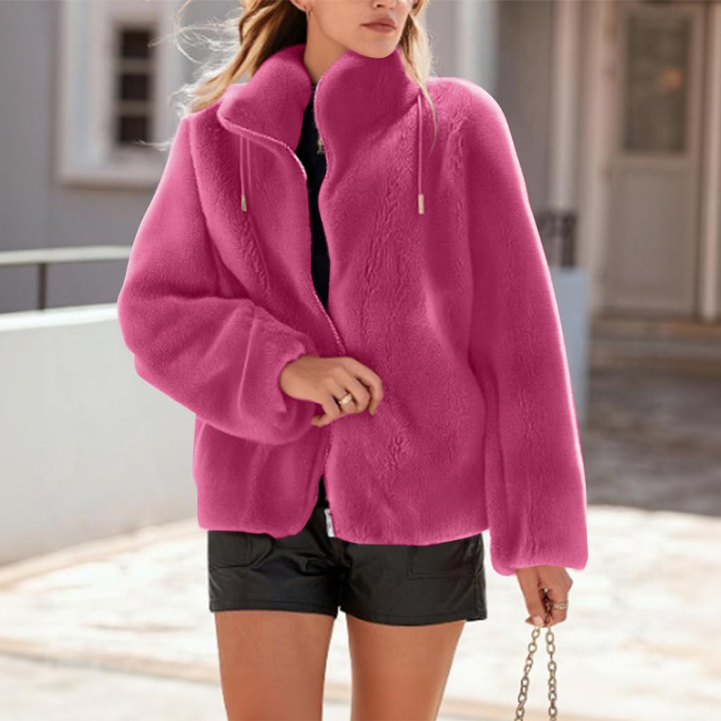 Women's Winter Thickened Double-sided Fleece Stand Collar Warm Cardigan Zipper Jacket
