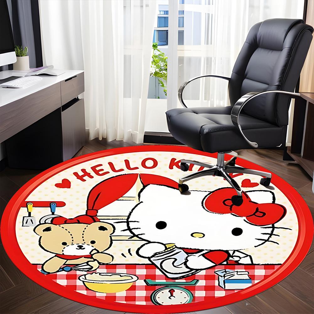 1PC Hello Kitty Office Round Rug - Perfect for Office or Study Decor, Machine Washable, Non-Slip Backing, Decorative Floor Mat