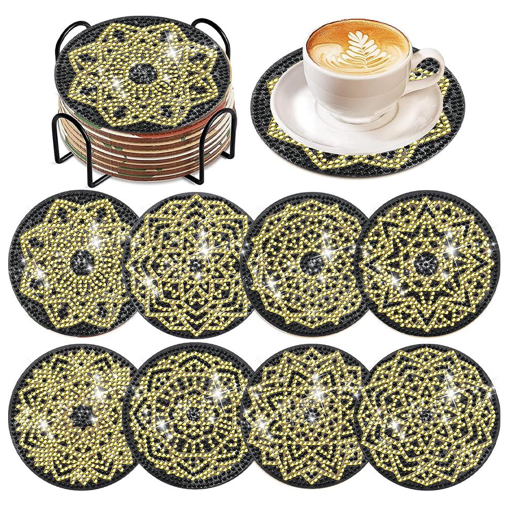 8 Pcs Diamond Painting Art Coaster Kit Dinosaur Acrylic Diamond Painting DIY Coaster Dreamcatcher with Holder Skull for Beginner