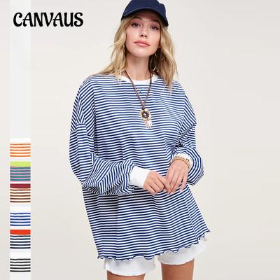 Women's Autumn Plus Size Striped Long Sleeve Loose Round Neck Sweatshirt