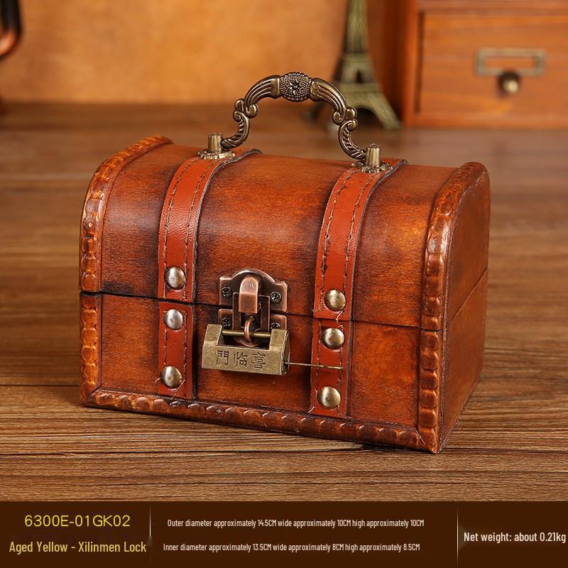 Vintage Wooden Jewelry Storage Box with Lock - Ideal for Earrings, Necklaces, Gifts, and Photography Props.