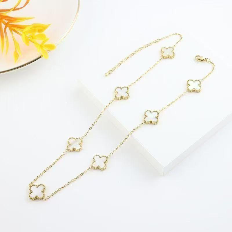 Seven-flower Four-leaf Clover Necklace - Women's Fashionable and Elegant Titanium Steel Sweater Chain
