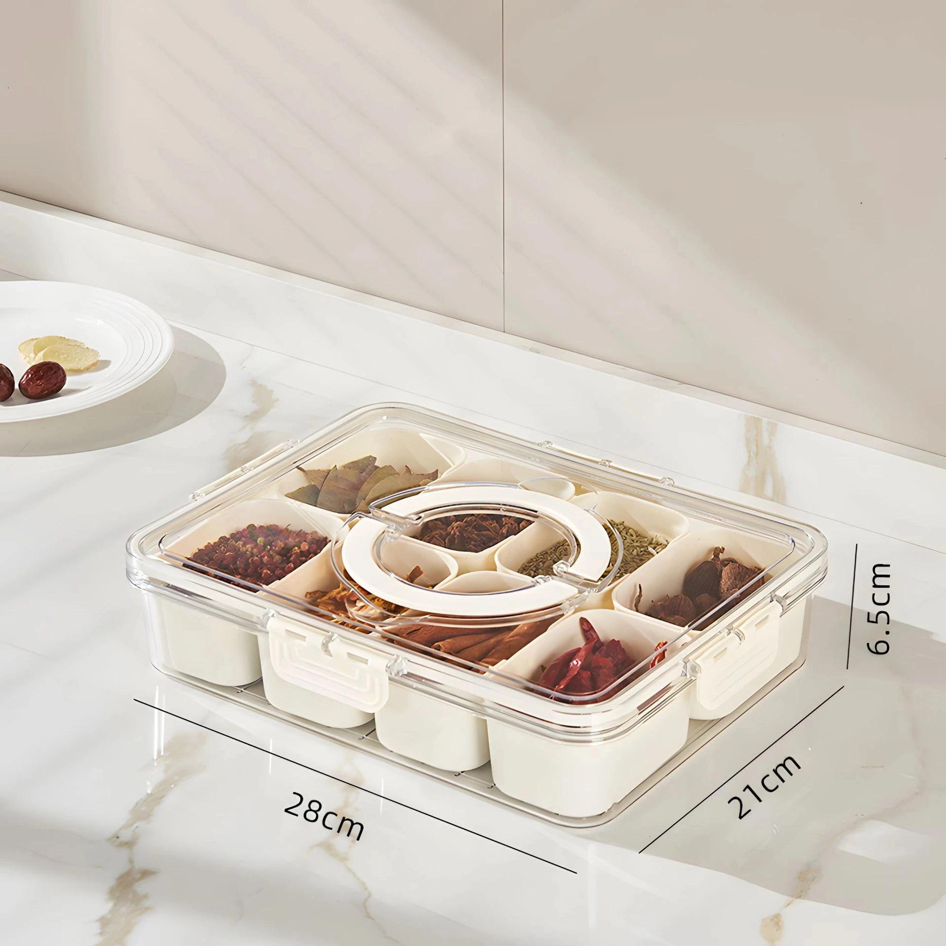 

8 Compartment Tray Lid Handle Portable Food Box Sweets Nuts Vegetables Biscuits Storage Household Party Table Serving Organizer