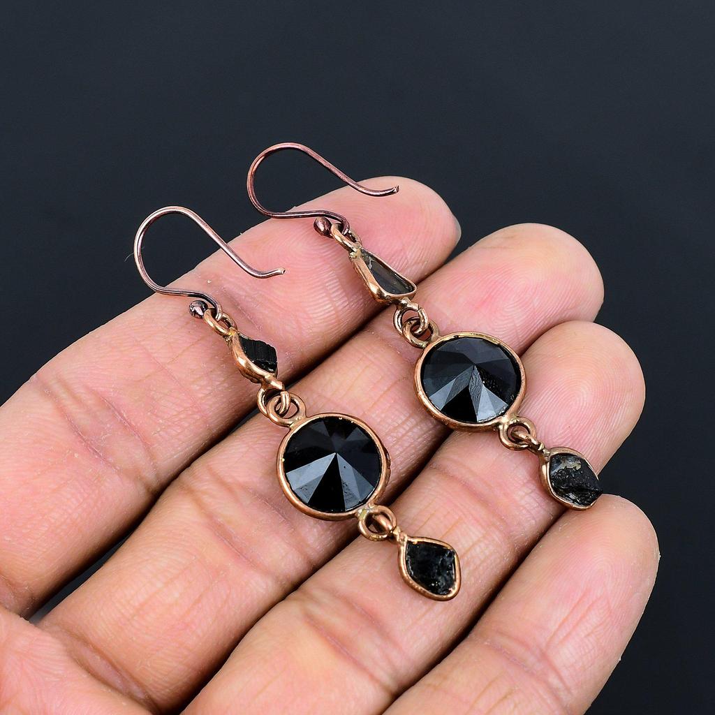 Black Spinel Earrings, Copper Electroformed Earrings Handmade Gemstone Jewelry, Gifts For Wife Brand New Earrings