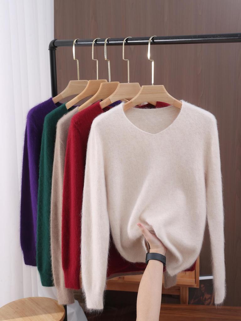 Damen Schlank geschnittener V-Ausschnitt Nerz Kaschmir Pullover, Große Größen, Herbst/Winter Pullover