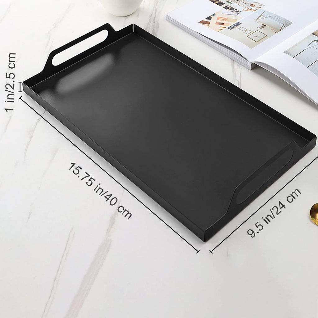 VANRA Metall Serviertablett mit Griff, Rechteckig, Dekoratives Frühstückstablett für Kaffee und Tee, Café oder Heimgebrauch (Schwarz)