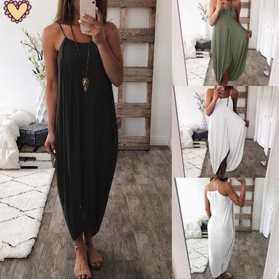 Summer Women Spaghetti Strap Maxi Dress Sundress Party Casual Loose Pleated Long Dresses