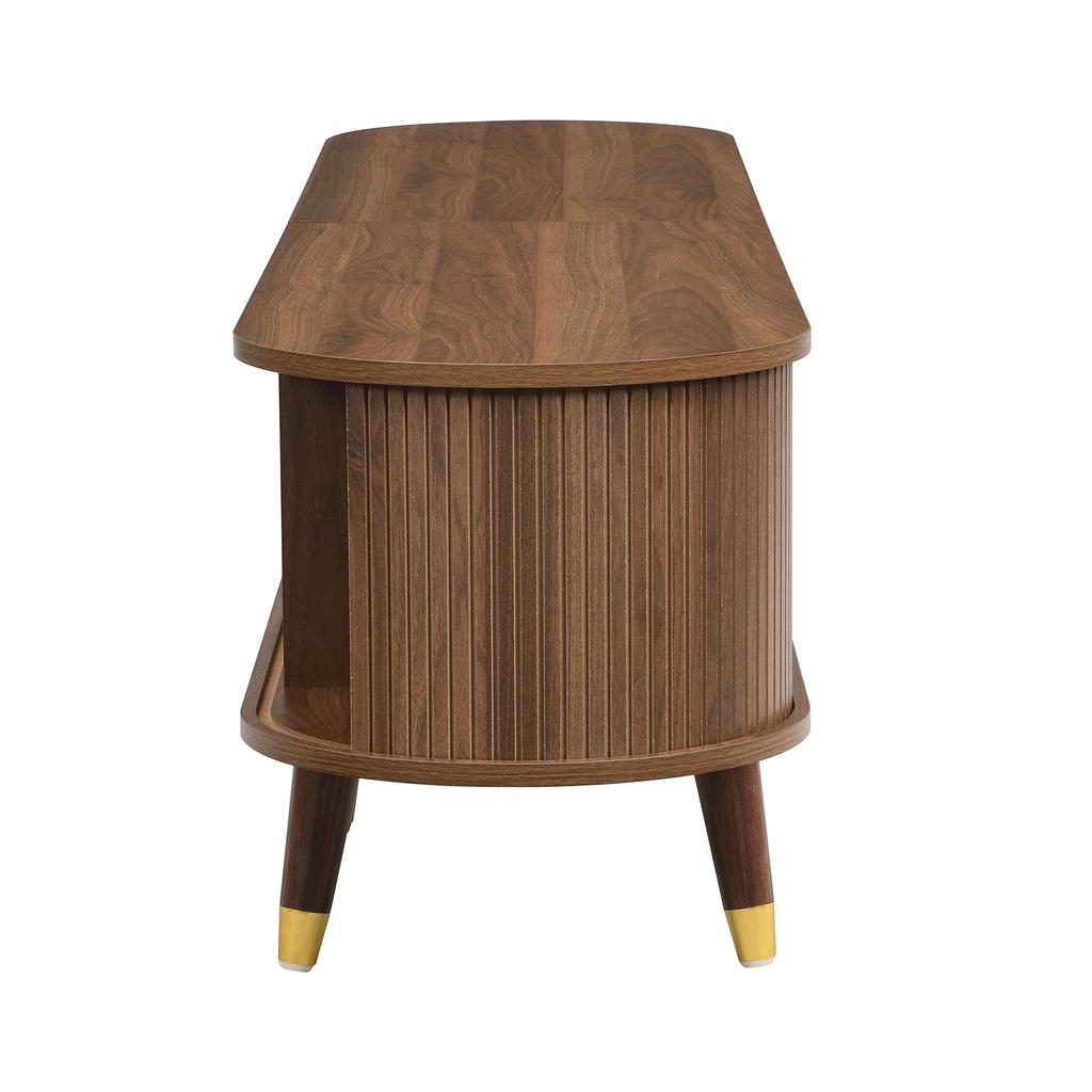 TV Cabinet 175 Cm with Rattan Sliding Door, Walnut Look & Lots of Storage Space - Country Style Table with Open Compartments, Drawers - Natural Design