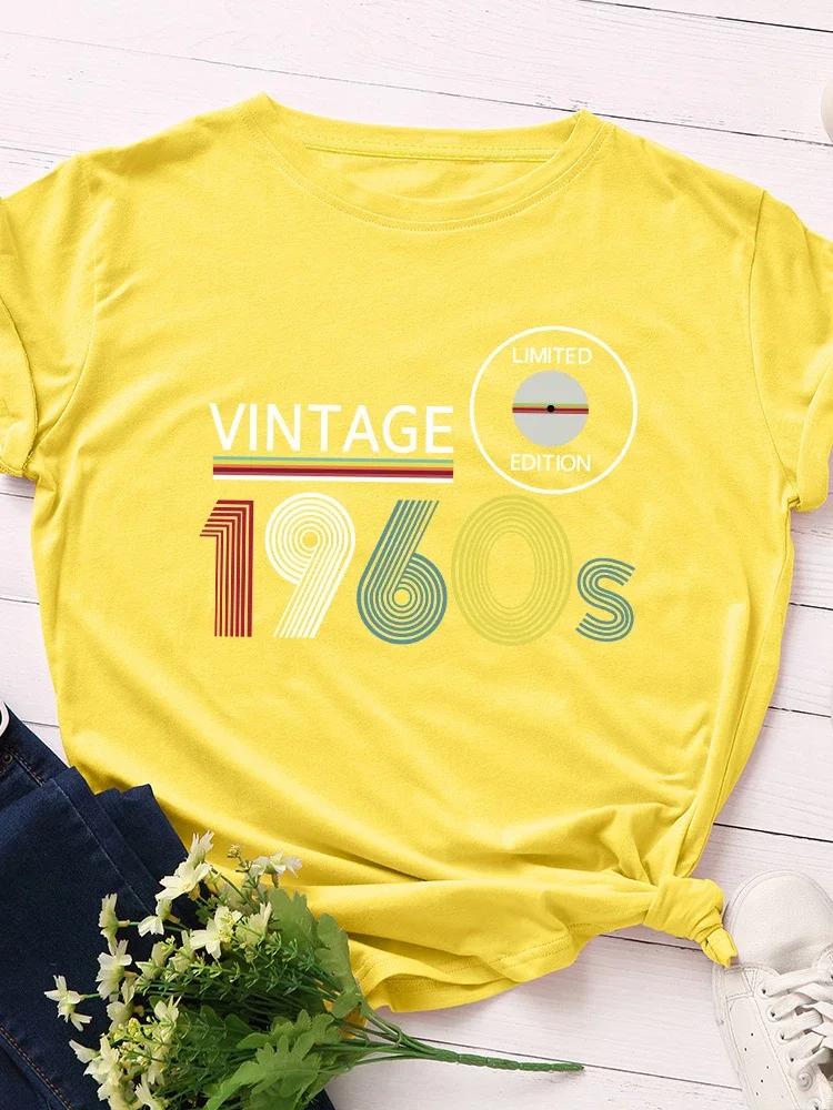Vintage 1960s Limited Edition Print Women T Shirt Short Sleeve O Neck Loose Women Tshirt Ladies Tee Shirt Tops Camisetas Mujer