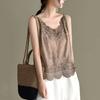 Summer Cotton and Linen Small Vest Pure Cotton Inner Base Hollow Embroidered Lace Suspender Loose Linen Sleeveless Top Women
