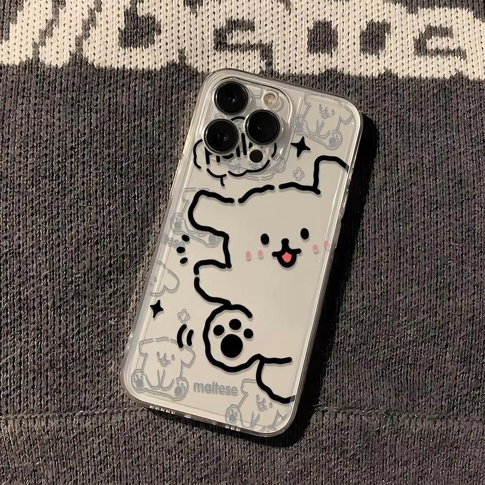 A Lively Little Dog Phone Case for Couples Lovers for iPhone 17 Air 11 12 13 Mini 14 Plus 15 16 Pro Max X XR Cartoon Dog Cover